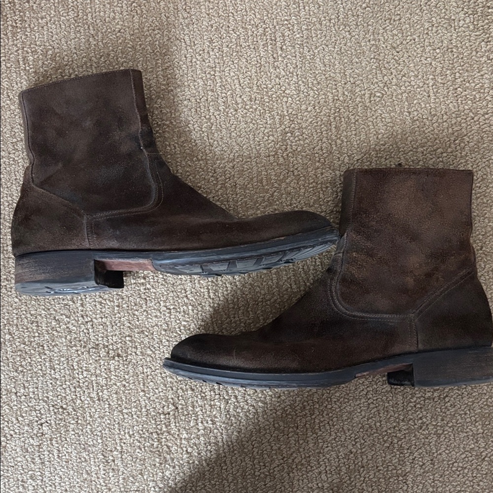 Men’s To Boot New York Dark Brown Waxed Suede Plain Toe Side Zip Boot - Picture 5 of 12